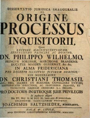 Dissertatio Juridica Inauguralis De Origine Processus Inquisitorii