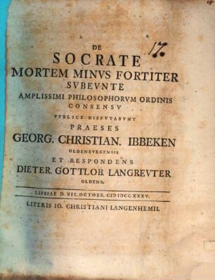 De Socrate Mortem Minvs Fortiter Svbevnte