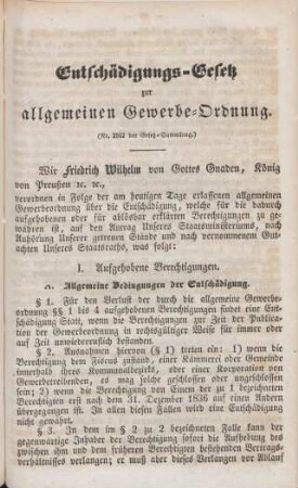 Entschädigungs-Gesetz zur allgemeinen Gewerbe-Ordnung