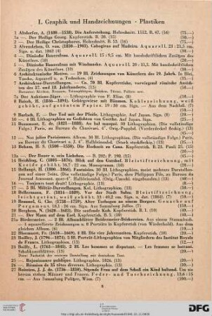 I. Graphik und Handzeichnungen – Plastiken (Nr. 1-397)