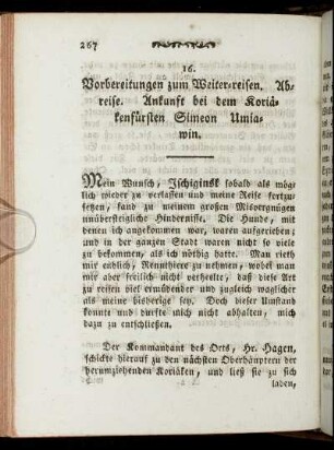 16. Vorbereitungen zum Weiterreisen. Abreise. Ankunft bei dem Koriäkenfürsten Simeon Umiawin