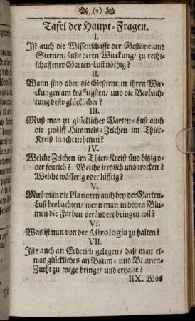 Tafel der Haupt-Fragen.
