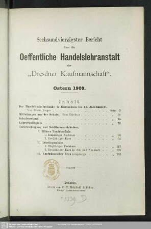 46.1899/1900: Bericht über die Öffentliche Handelslehranstalt der Dresdner Kaufmannschaft