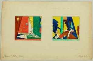 Bühnenbilder zu einem "modernen" Stück, Blatt 2 - Der Salon III / Dachkammer IV