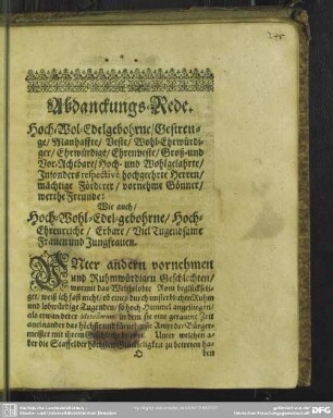 Abdankung : Abdanckungs-Rede
