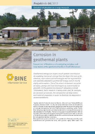 Corrosion in geothermal plants. Researchers in Potsdam are investigating materials and deep waters at the geothermal facility in Groß Schönebeck.