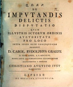 De Impvtandis Delictis : Dispvtatio
