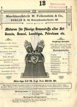 Motoren für flüssige Brennstoffe aller Art / Benzin, Benzol, Leuchtgas, Petroleum etc.