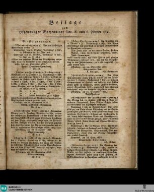 Offenburger Wochenblatt, Beilage zum Offenburger Wochenblatt