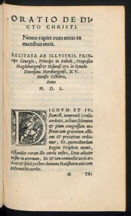 Oratio De Dicto Christi. Nemo rapiet oues meas ex manibus meis.