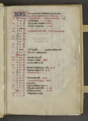 [Kalender mit liturgischen Hervorhebungen]
