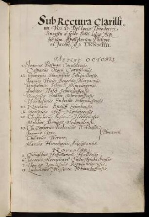 Winterhalbjahr 1583/1584. Rektorat Dietrich Schnepff