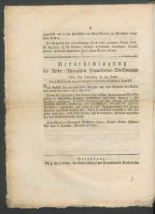 Berathschlagung des Nieder-Rheinischen Departement-Direktoriums ...