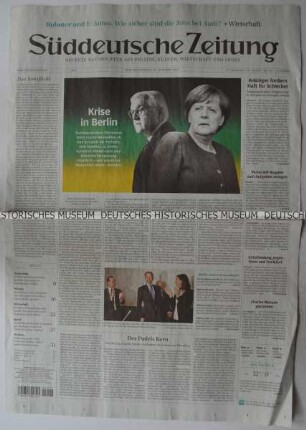 Tageszeitung "Süddeutsche Zeitung" mit Titel zur Regierungsbildung in Deutschland