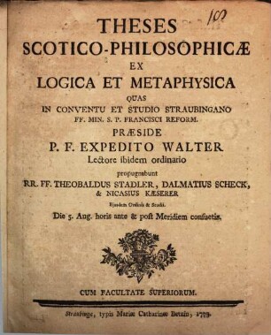 Theses Scotico-philos. ex logica et metaphysica