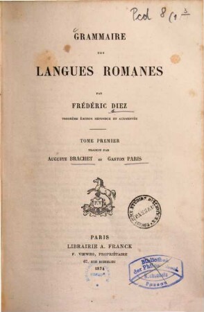 Grammaire des langues romanes, 1