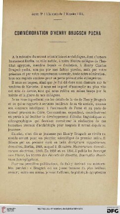 3.Ser. 5.1894: Commémoration d'Henry Brugsch Pacha