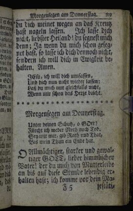 Morgensegen am Donnerstag. - Abendsegen am Freytag.