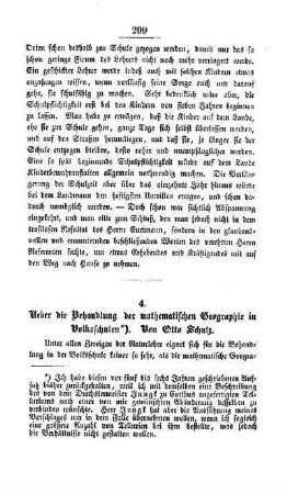 Ueber die Behandlung der mathematischen Geographie in Volksschulen