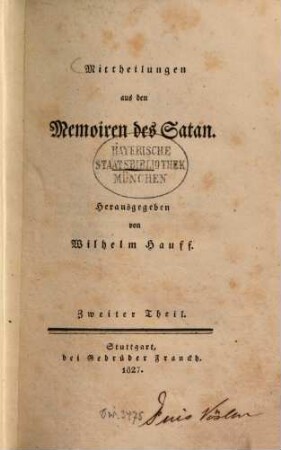 Mittheilungen aus den Memoiren des Satan, 2