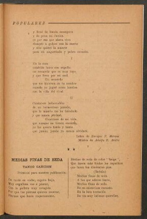 Medias finas de seda : Tango canción
