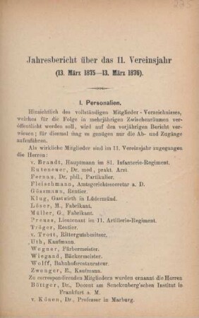 Jahresbericht über das 11. Vereinsjahr (13. März 1875 - 13. März 1876).