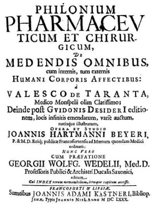 Philonium Pharmaceuticum Et Chirurgicum, De Medendis Omnibus, cum internis, tum externis Humani Corporis Affectibus