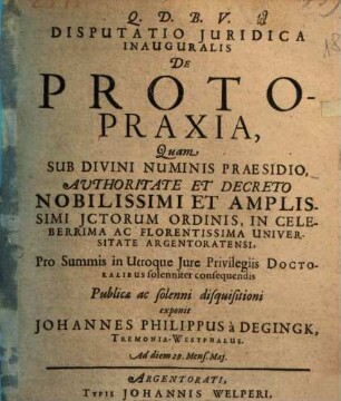 Disputatio Juridica Inauguralis De Proto-Praxia