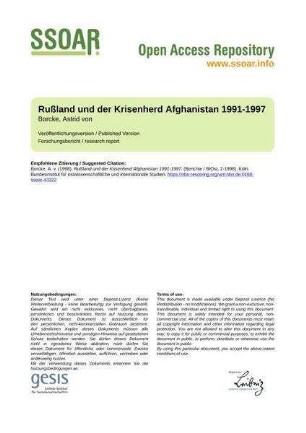 Rußland und der Krisenherd Afghanistan 1991-1997