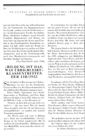 "Bildung ist das, was übrigbleibt" Klassentreffen der 13b/1955