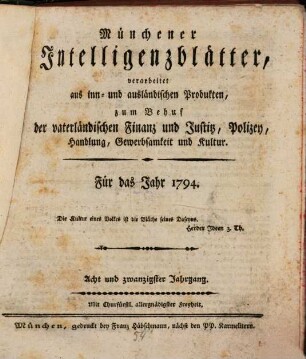 Münchner Intelligenzblatt. 1794 = Jg. 28