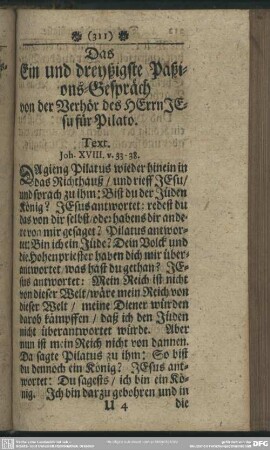 Das Ein und dreyßigste Passions-Gespräch von der Verhör des HErrn JEsu für Pilato