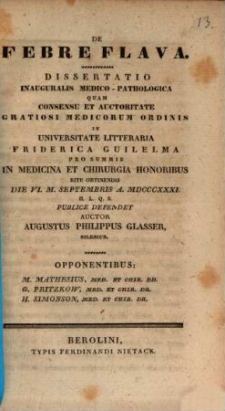 De febre flava : Diss. inaug. med. pathol.