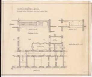 Umbau des Preußischen Herrenhauses zum »Preußenhaus«, Berlin: Druckerei am nordwestlichen Hof: Schnitte, Grundriss 1:100