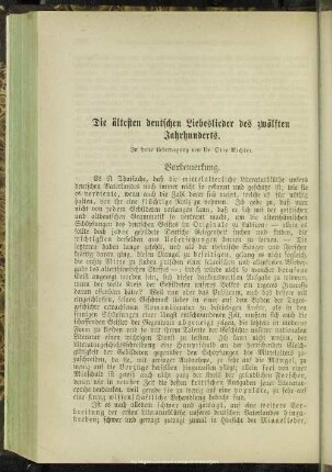 Die ältesten deutschen Liebeslieder des zwölften Jahrhunderts