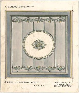 Pfann, Paul; München, Möhlstr.; Wohnhaus O. Bischoff - Wohnzimmer (Deckenabwicklung)