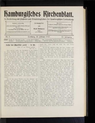 Nr. 8. Hamburg, 23. Februar 1913. 10. Jahrgang.