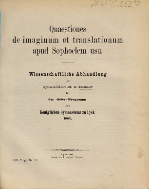 Quaestiones de imaginum et translationum apud Sophoclem usu