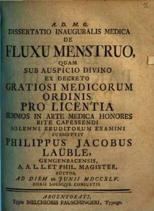Diss. inaug. med. de fluxu menstruo