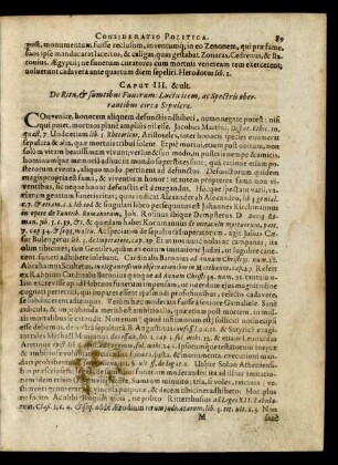 Caput III. & ult. De Ritu, & sumtibus Funerum: Luctu item, ac Spectris oberantibus circa Sepulcra