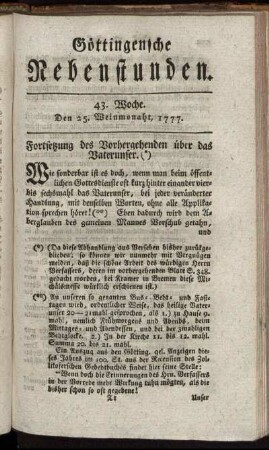 43. Woche. Den 25. Weinmonaht, 1777