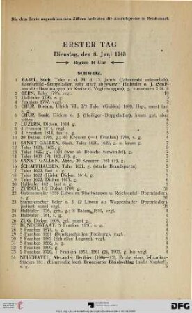 Erster Tag: Dienstag, den 8. Juni 1943, Beginn 14 Uhr (Nr. 1-300)