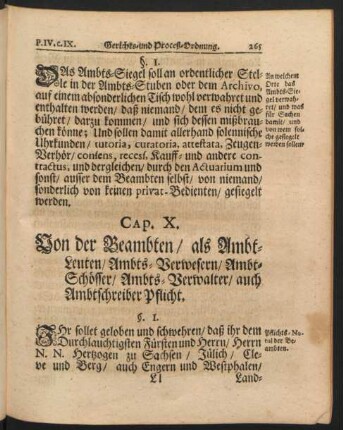 Cap. X. Von der Beambten / als Ambt-Leuten/ Ambts-Verwesern/ Ambt-Schöffer / Ambts-Verwalter/ auch Ambtschreiber Pflicht