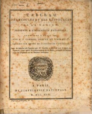 Tableau des besoins et des ressources de la nation ...