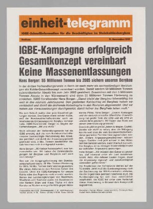 "IGBE-Kampagne erfolgreich // Gesamtkonzept vereinbart // Keine Massenentlassungen"