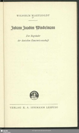 Johann Joachim Winckelmann : der Begründer der deutschen Kunstwissenschaft