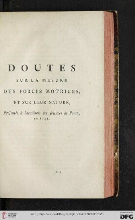 Doutes sur la mesure des forces motrices, et sur leur nature