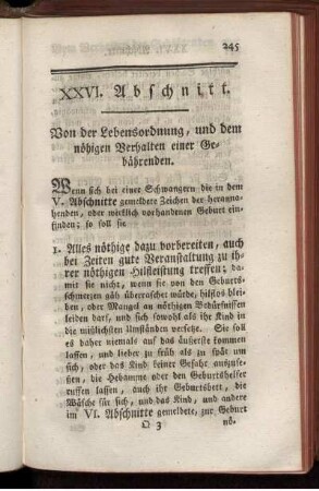 XXVI. Abschnitt. Von der Lebensordnung, und dem nöthigen Verhalten einer Gebährenden.