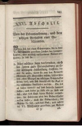 XXVI. Abschnitt. Von der Lebensordnung, und dem nöthigen Verhalten einer Gebährenden.