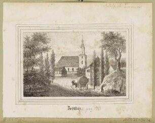 Ortsansicht von Zedtlitz (Borna-Zedtlitz) südlich von Borna mit der Kirche, aus Sachsens Kirchen-Galerie von Hermann Schmidt, Bd. 6, 1841